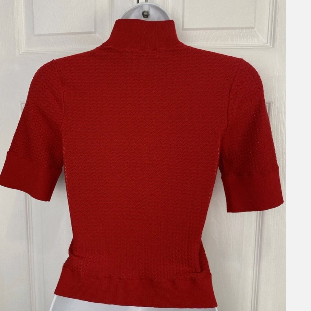 Alice + Olivia EUC Red Short Sleeve Mockneck Sweater - Picture 5 of 10